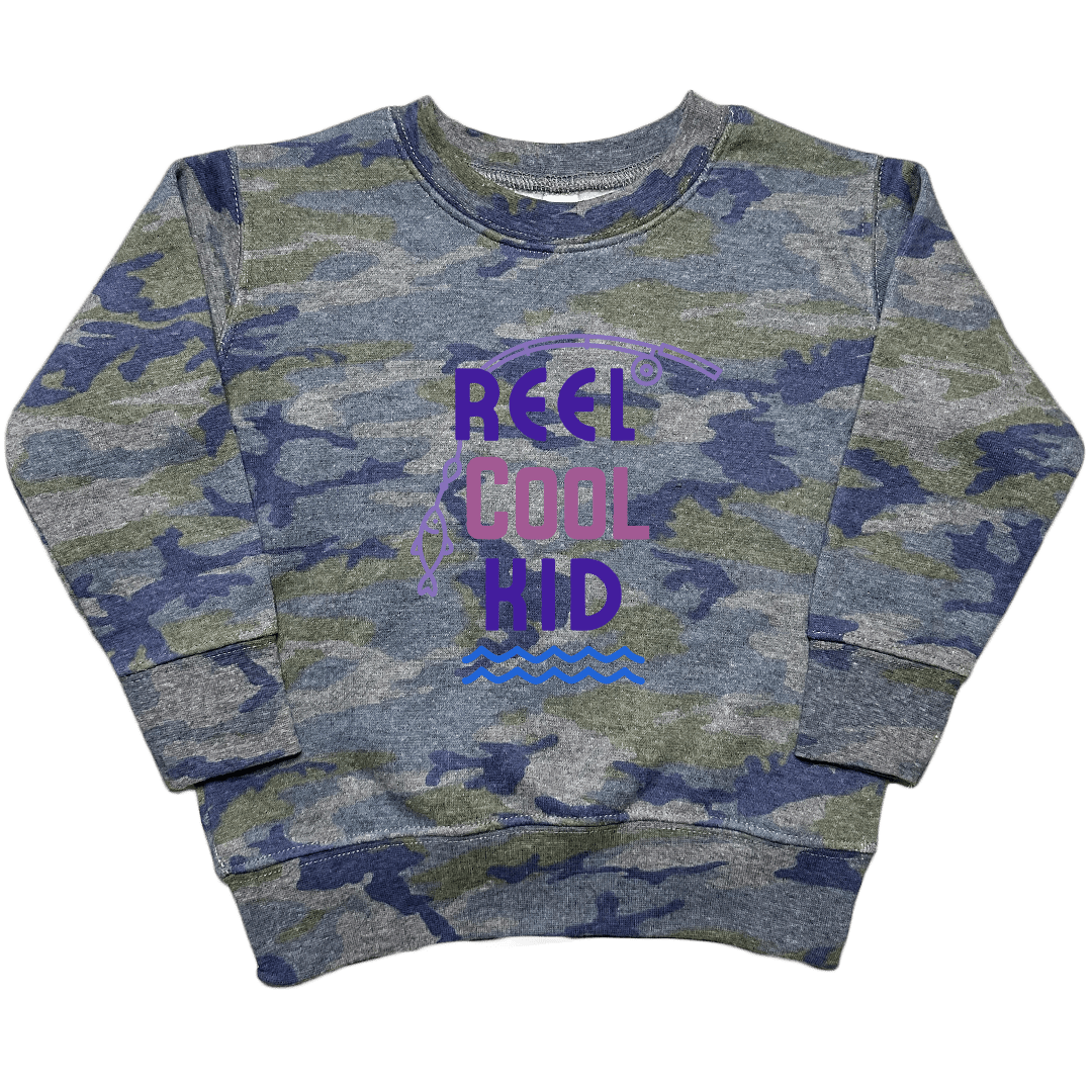Reel Cool Kid Toddler Crew Neck Sweatshirt - Muddy Boots Clothing - Crew Neck Sweatshirt