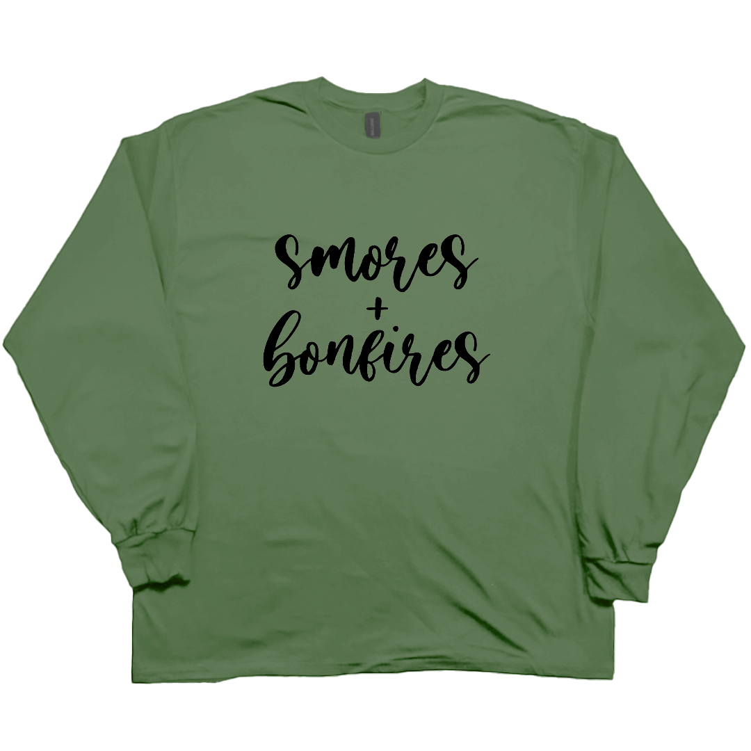 S'mores And Bonfires Adult Long Sleeve Tee - Muddy Boots Clothing - Long Sleeve Tee