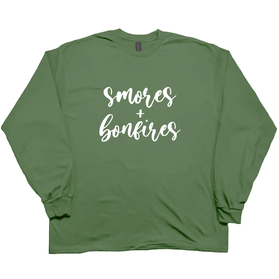 S'mores And Bonfires Adult Long Sleeve Tee - Muddy Boots Clothing - Long Sleeve Tee