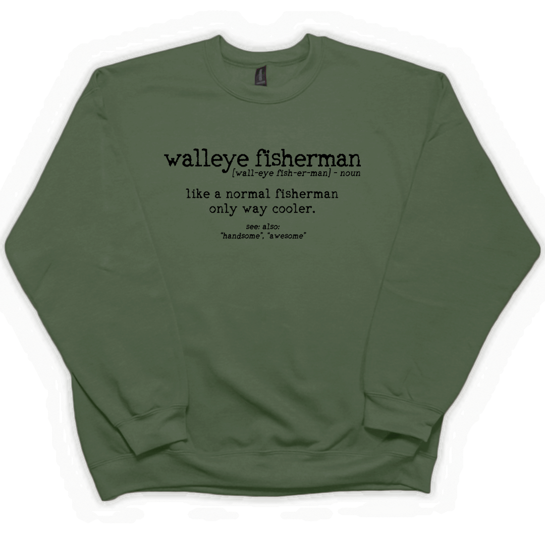 Walleye Fisherman Definition Adult Crew Neck Sweatshirt - Muddy Boots Clothing - Crew Neck Sweatshirt