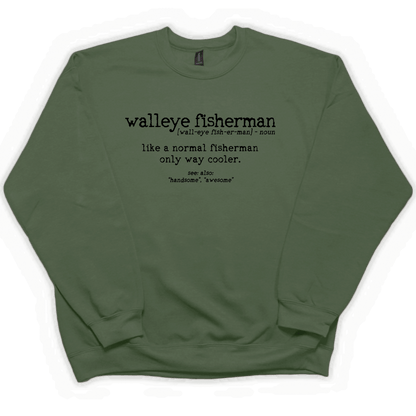 Walleye Fisherman Definition Adult Crew Neck Sweatshirt - Muddy Boots Clothing - Crew Neck Sweatshirt