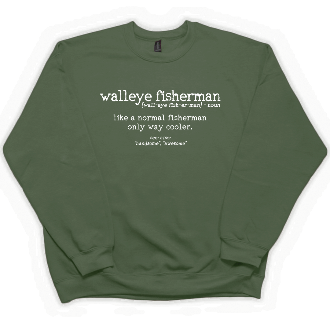 Walleye Fisherman Definition Adult Crew Neck Sweatshirt - Muddy Boots Clothing - Crew Neck Sweatshirt