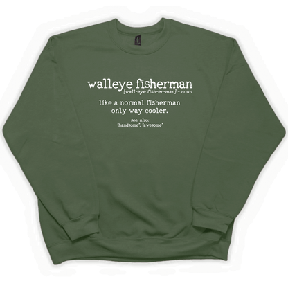 Walleye Fisherman Definition Adult Crew Neck Sweatshirt - Muddy Boots Clothing - Crew Neck Sweatshirt
