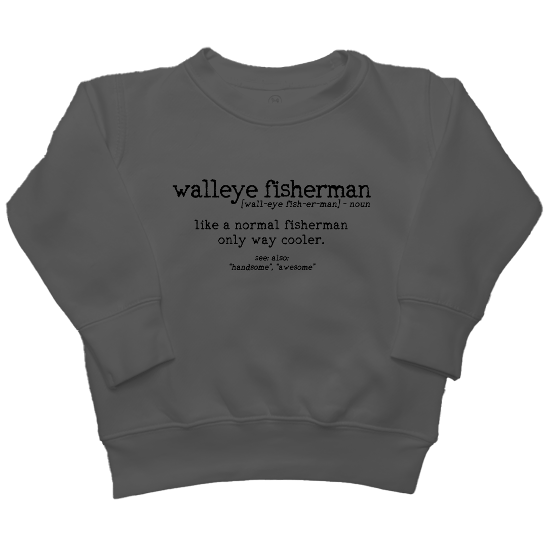 Walleye Fisherman Definition Kids Crew Neck Sweatshirt - Muddy Boots Clothing - Crew Neck Sweatshirt